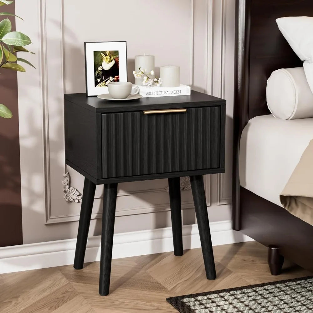 Round Edged Nightstand with Charging Station & Led Light,