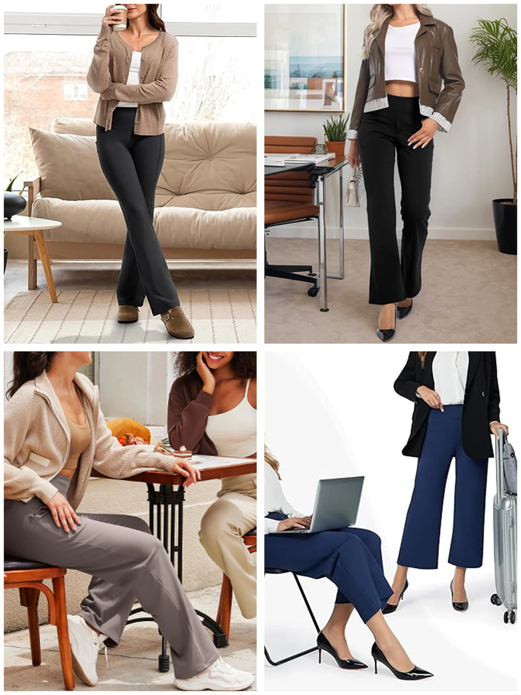 3-Pack Women's High Waist Fleece Flare Leg Pants,