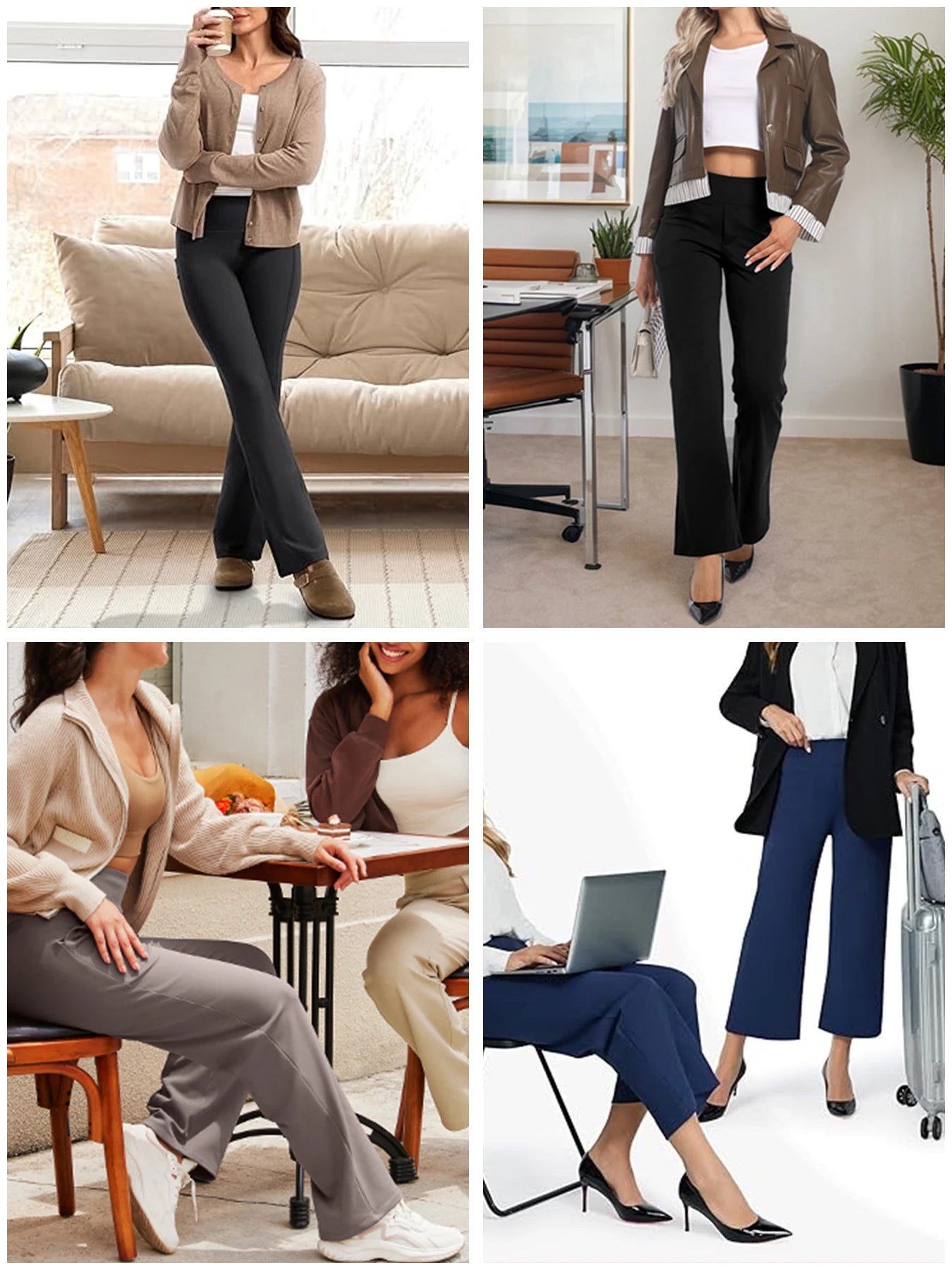 3-Pack Women's High Waist Fleece Flare Leg Pants,