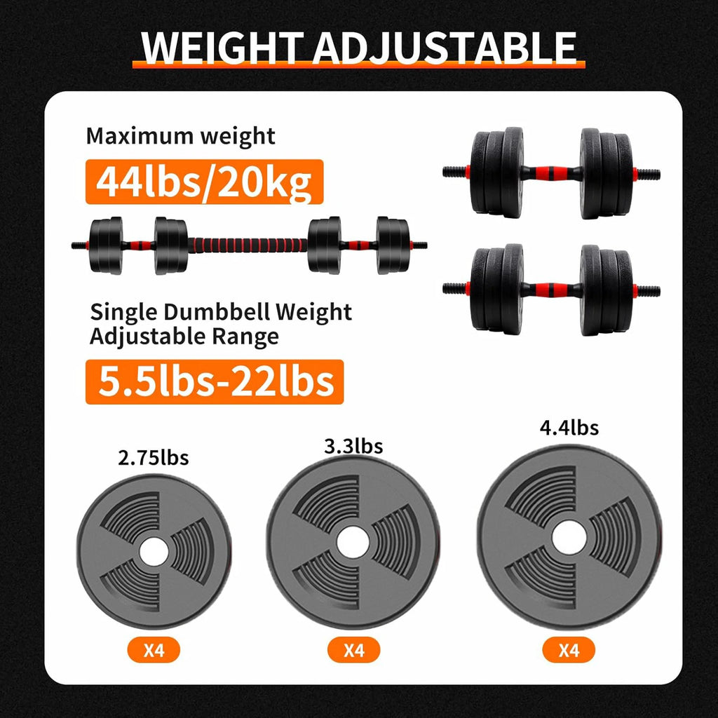 Anti-Slip Grip Adjustable Dumbbell to Barbell Set