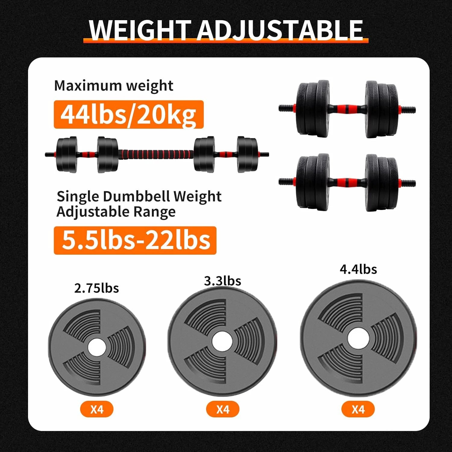 Anti-Slip Grip Adjustable Dumbbell to Barbell Set