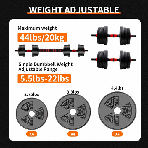 Anti-Slip Grip Adjustable Dumbbell to Barbell Set