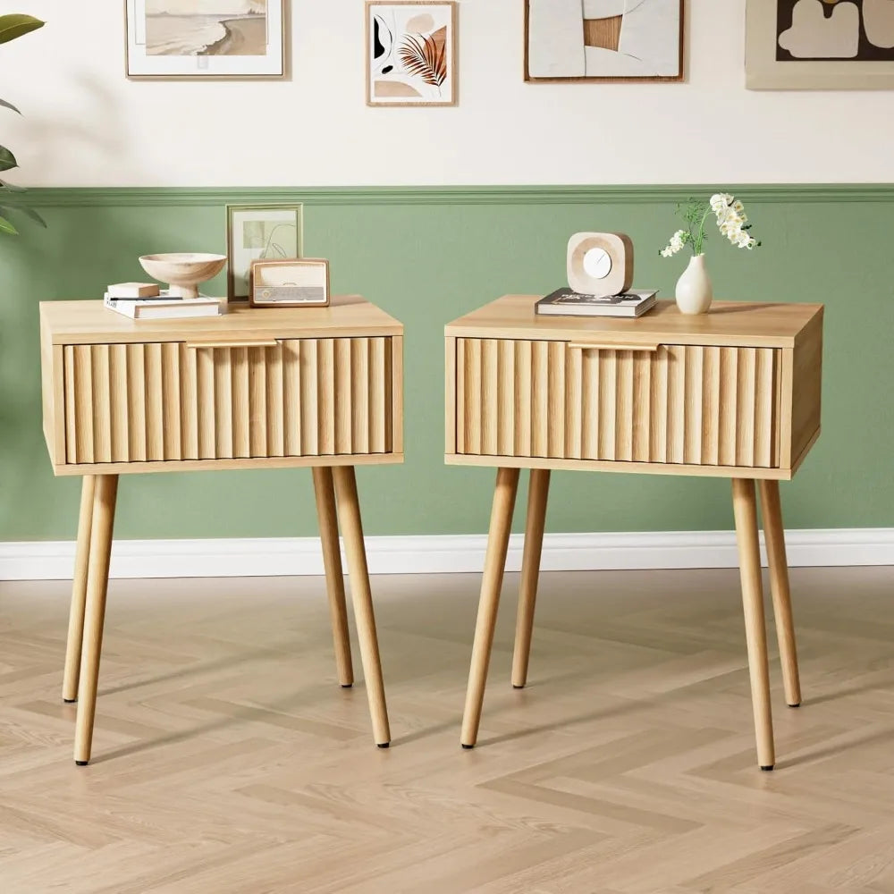 Round Edged Nightstand with Charging Station & Led Light,