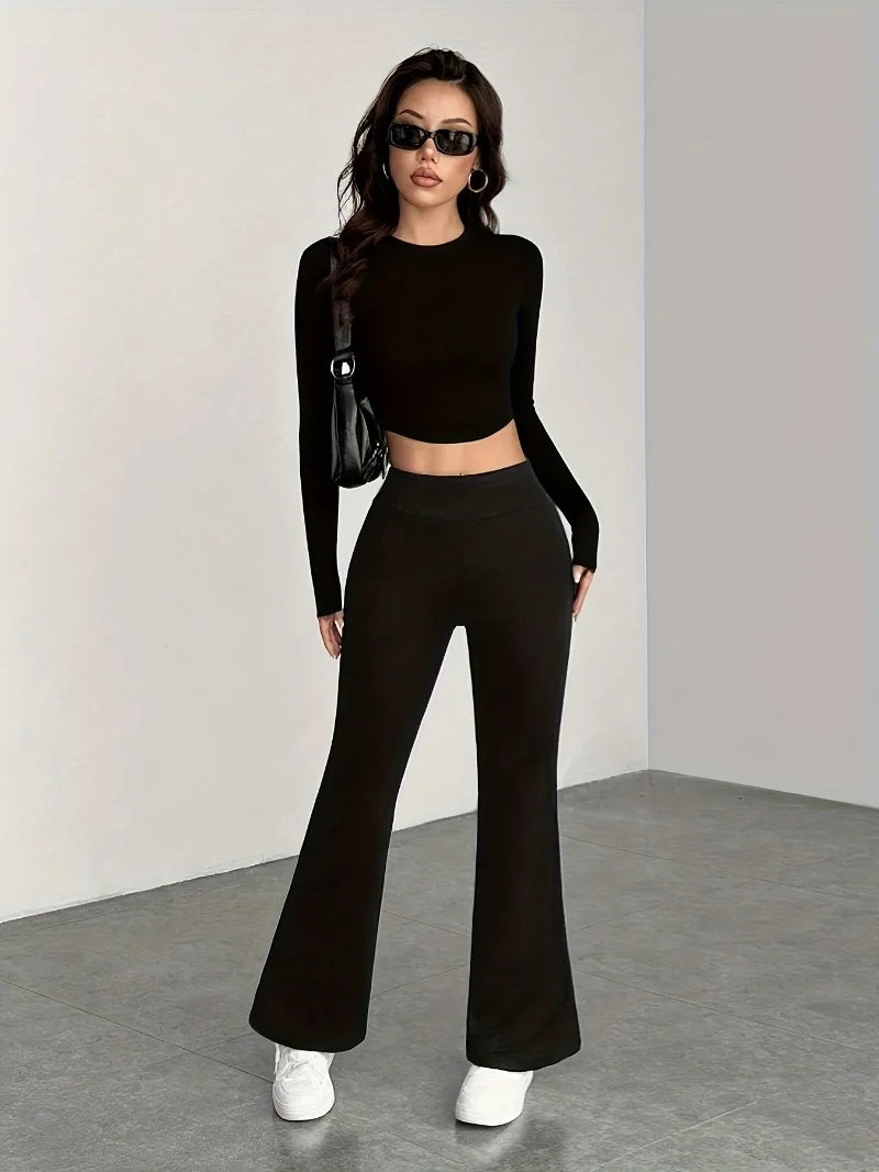 Women's High-Waisted Brushed Wide Leg Pants.