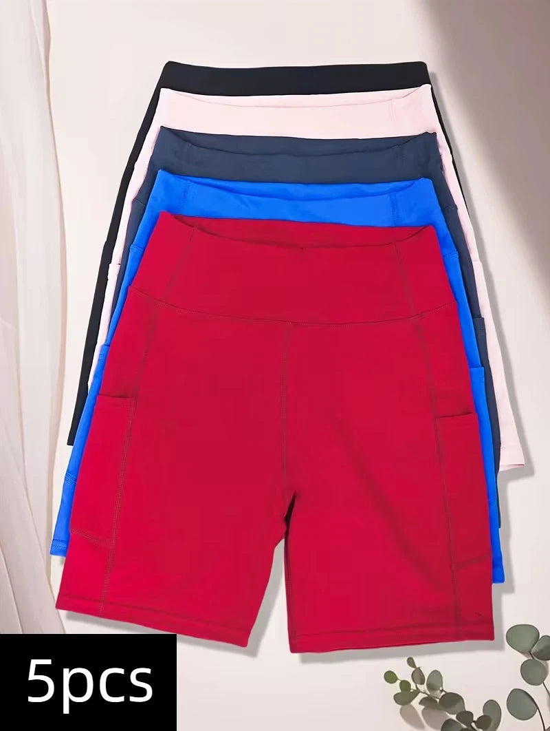 5pcs women's high-waisted cycling shorts