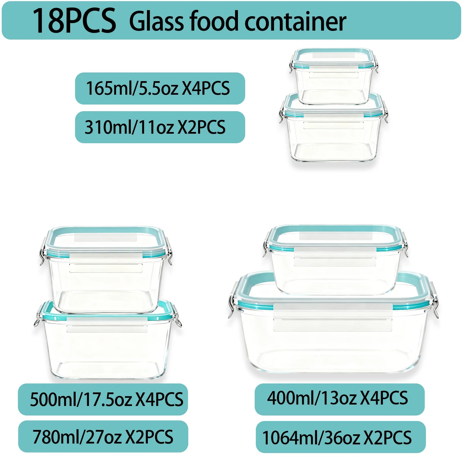 18Pcs Glass Food Storage Containers