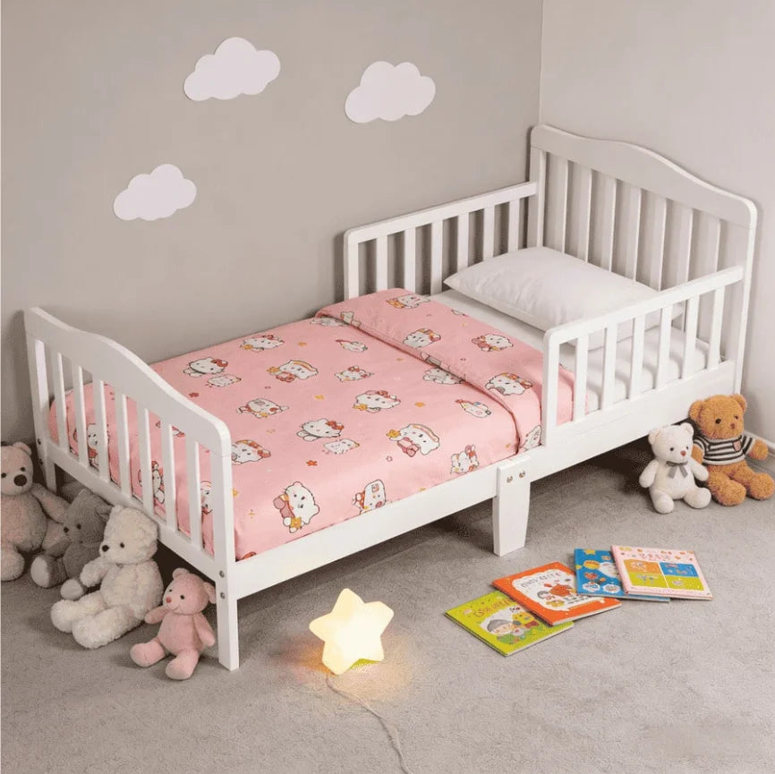 Wooden Baby Toddler Bed Children Bedroom Furniture with Safety Guardrails White