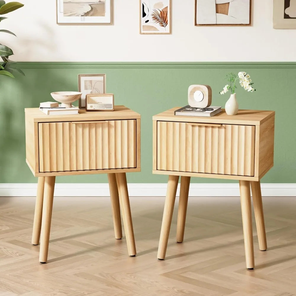 Round Edged Nightstand with Charging Station & Led Light,