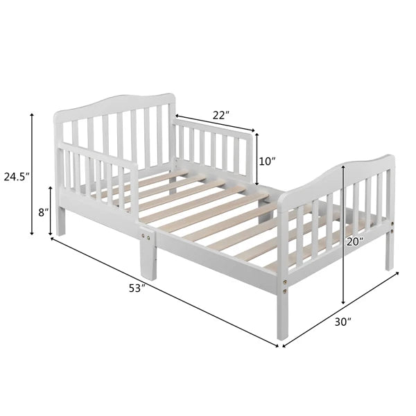 Wooden Baby Toddler Bed Children Bedroom Furniture with Safety Guardrails White