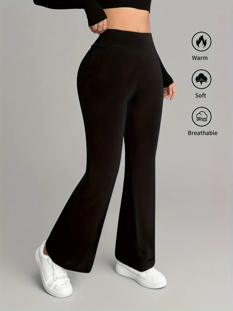 Women's High-Waisted Brushed Wide Leg Pants.