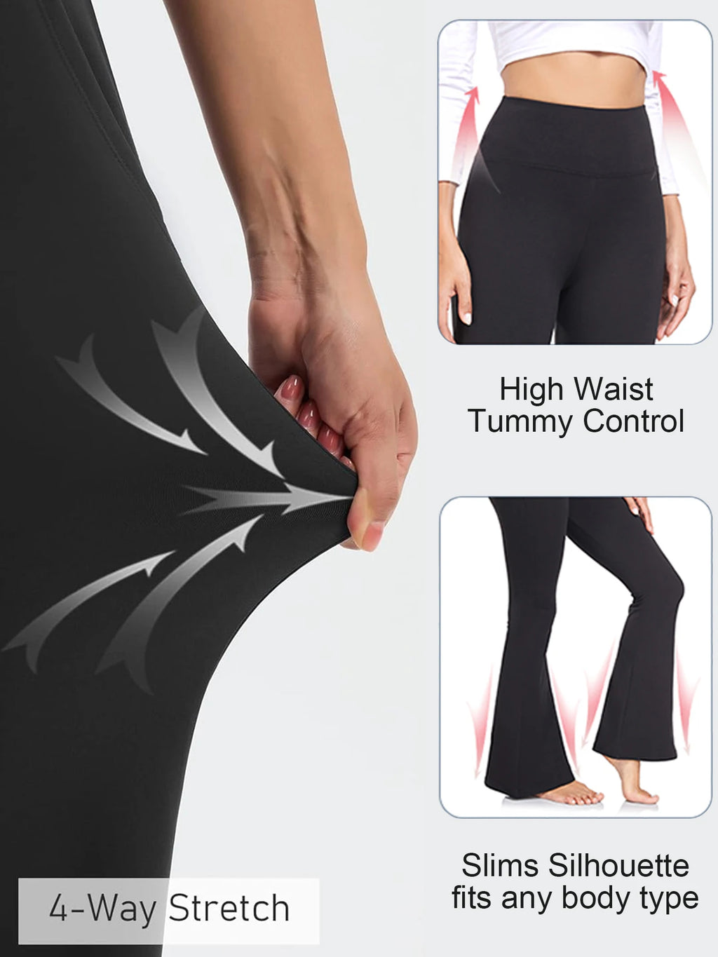 3-Pack Women's High Waist Fleece Flare Leg Pants,
