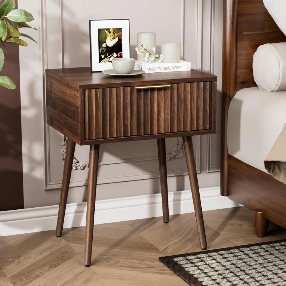 Round Edged Nightstand with Charging Station & Led Light,
