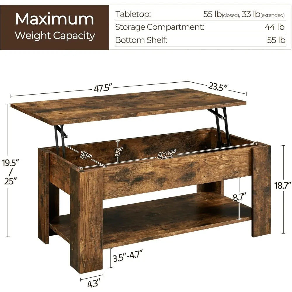 Coffee Table, with Hidden Compartment & Lift Tabletop