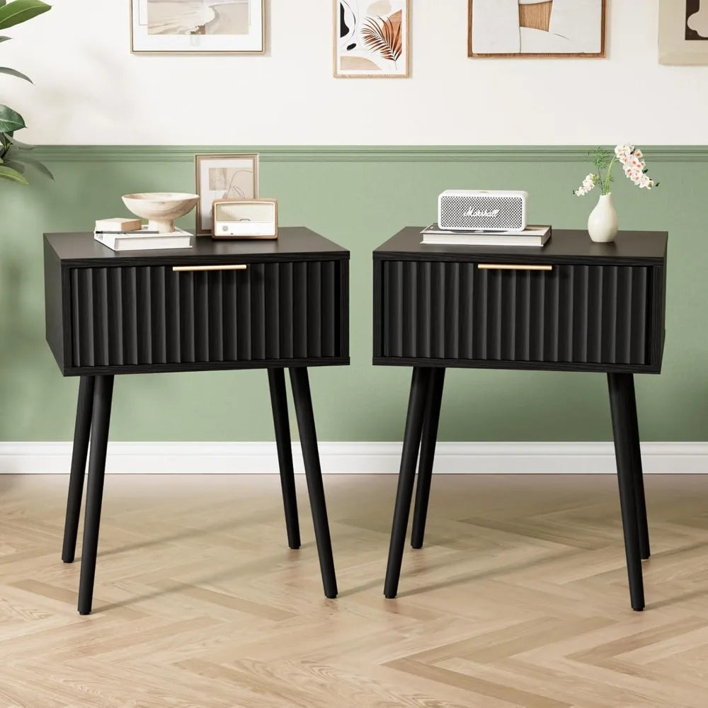 Round Edged Nightstand with Charging Station & Led Light,