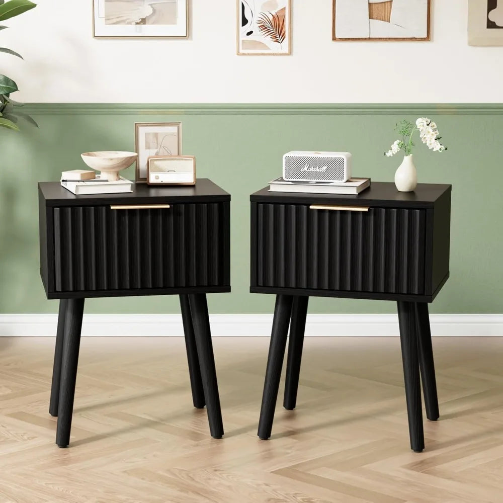 Round Edged Nightstand with Charging Station & Led Light,