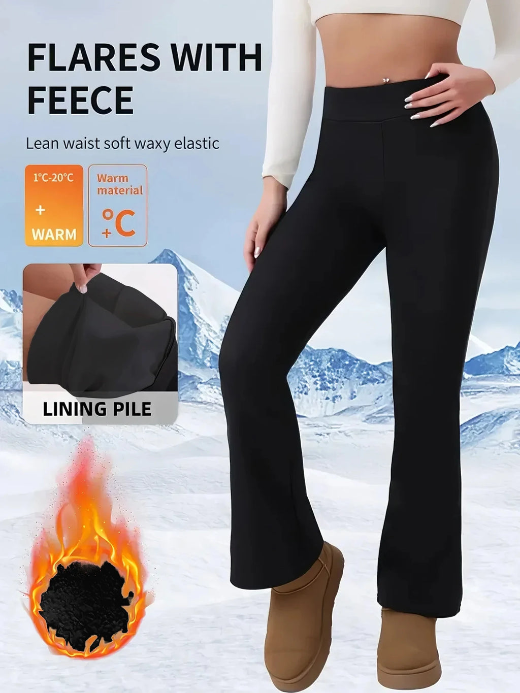 3-Pack Women's High Waist Fleece Flare Leg Pants,