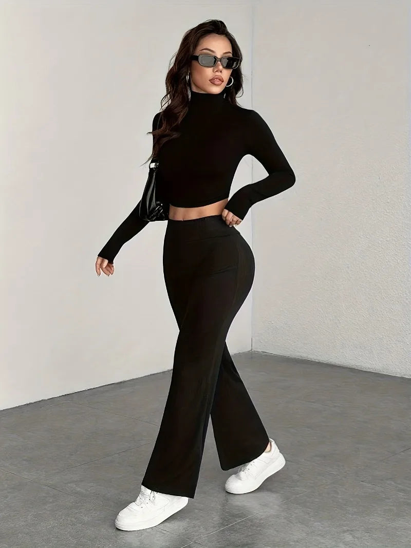 Women's High-Waisted Brushed Wide Leg Pants.