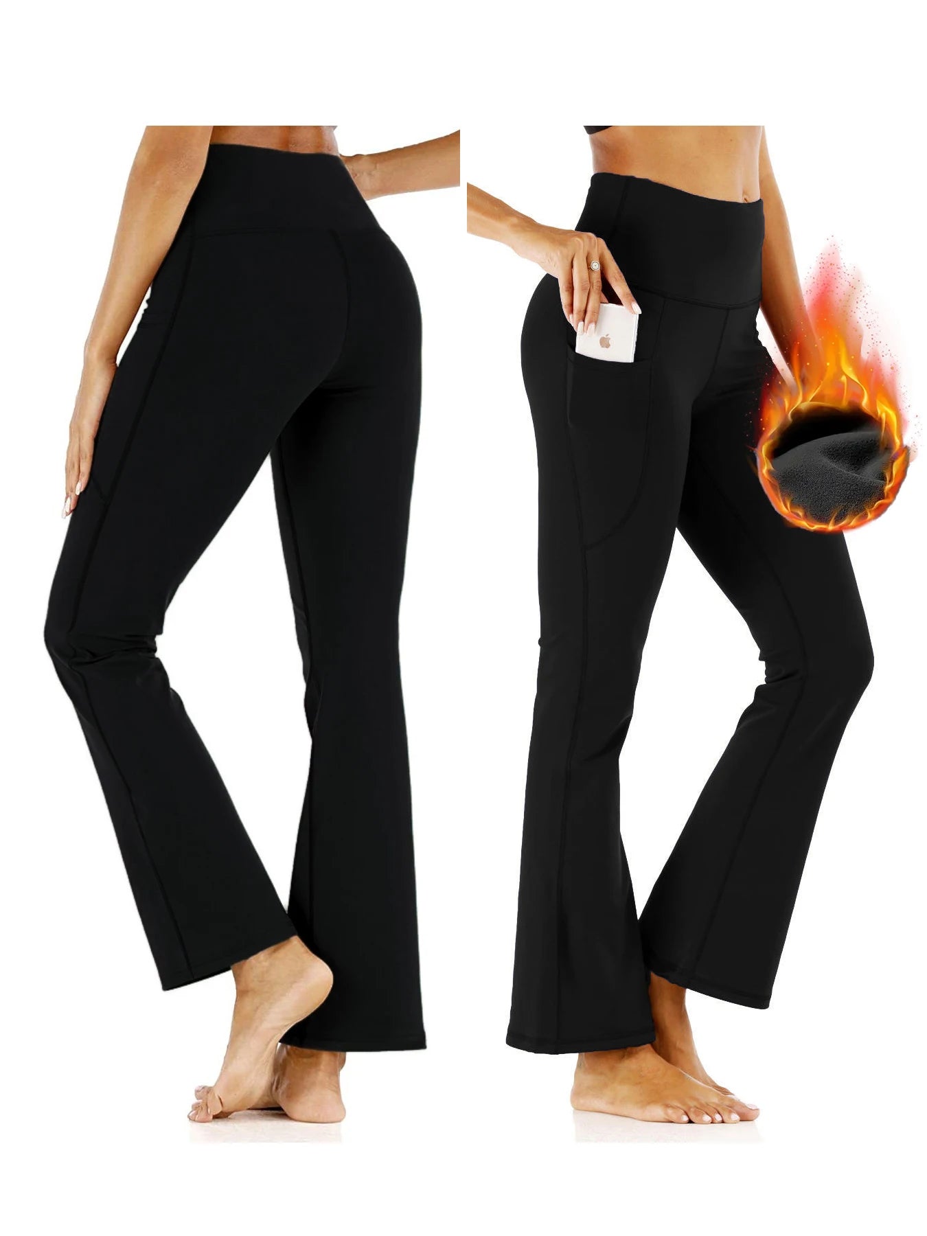 3-Pack Women's High Waist Fleece Flare Leg Pants,