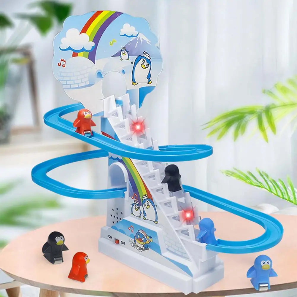 Parent-Child Interaction Puzzle Kids Toy Penguin Slide Electric Railcar With Music