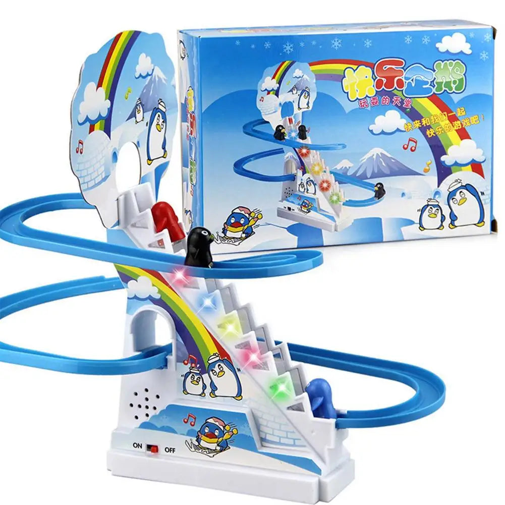 Parent-Child Interaction Puzzle Kids Toy Penguin Slide Electric Railcar With Music