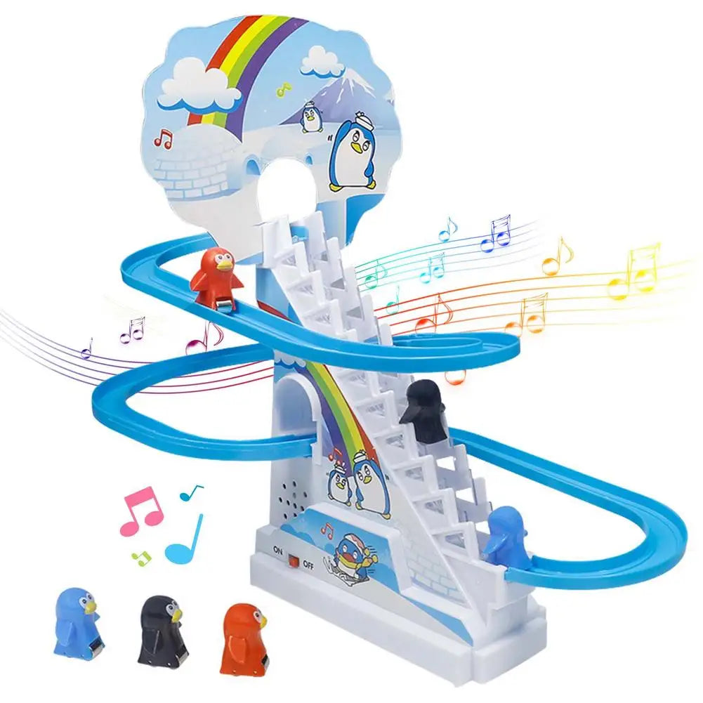 Parent-Child Interaction Puzzle Kids Toy Penguin Slide Electric Railcar With Music
