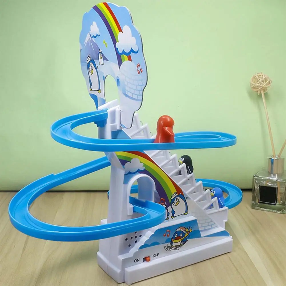 Parent-Child Interaction Puzzle Kids Toy Penguin Slide Electric Railcar With Music