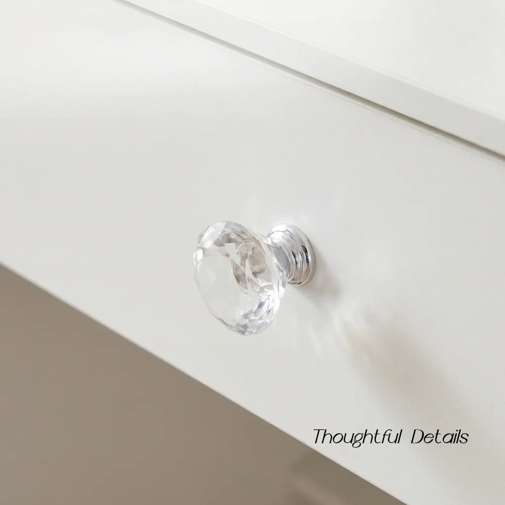 White Crystal Handles Vanity Table