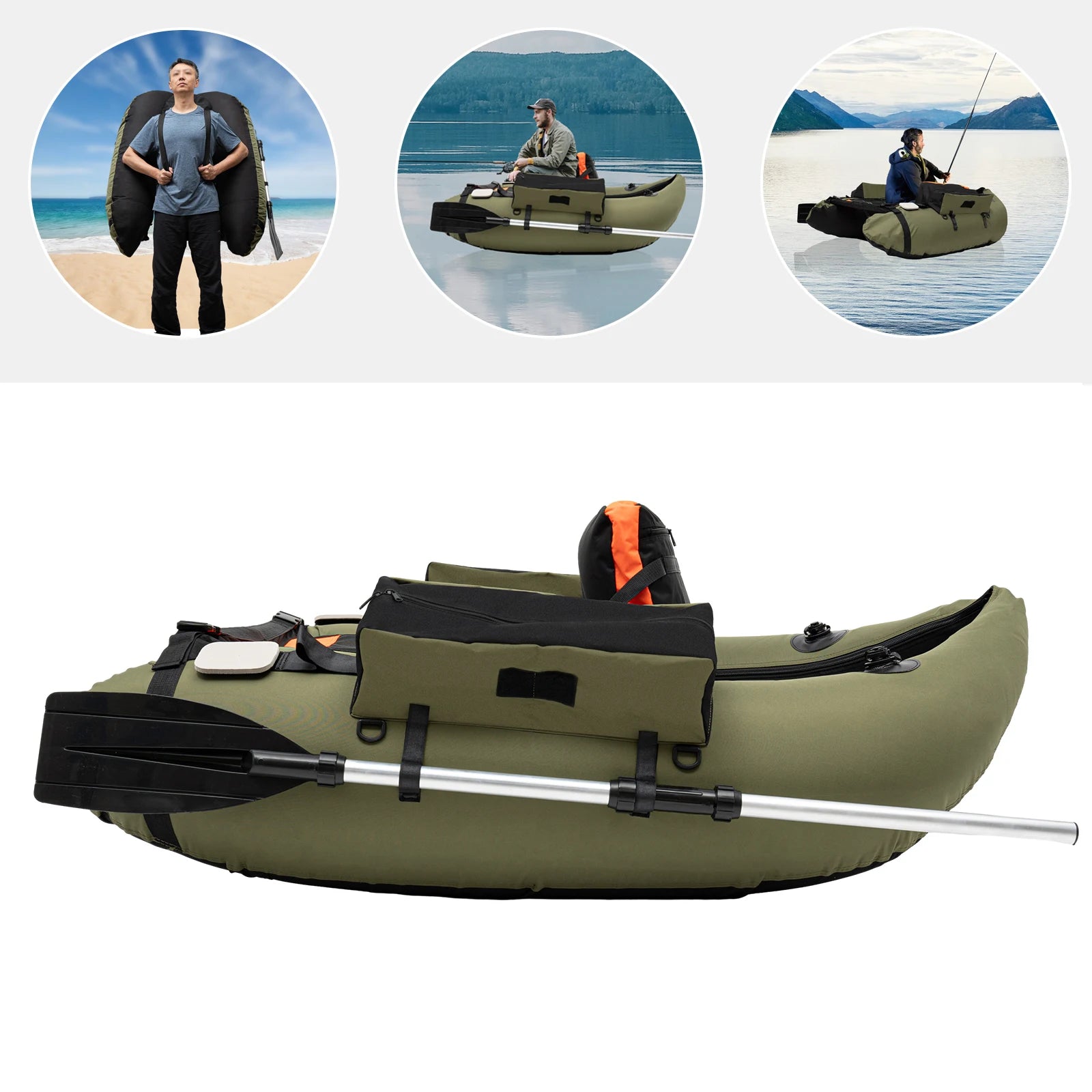 Inflatable Fishing Boat 1-Person Portable Lightweight Dinghy