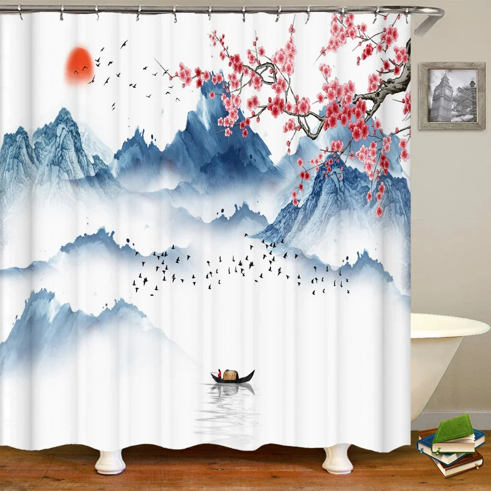 Chinese Style Flower and Birds Tree Shower Curtains