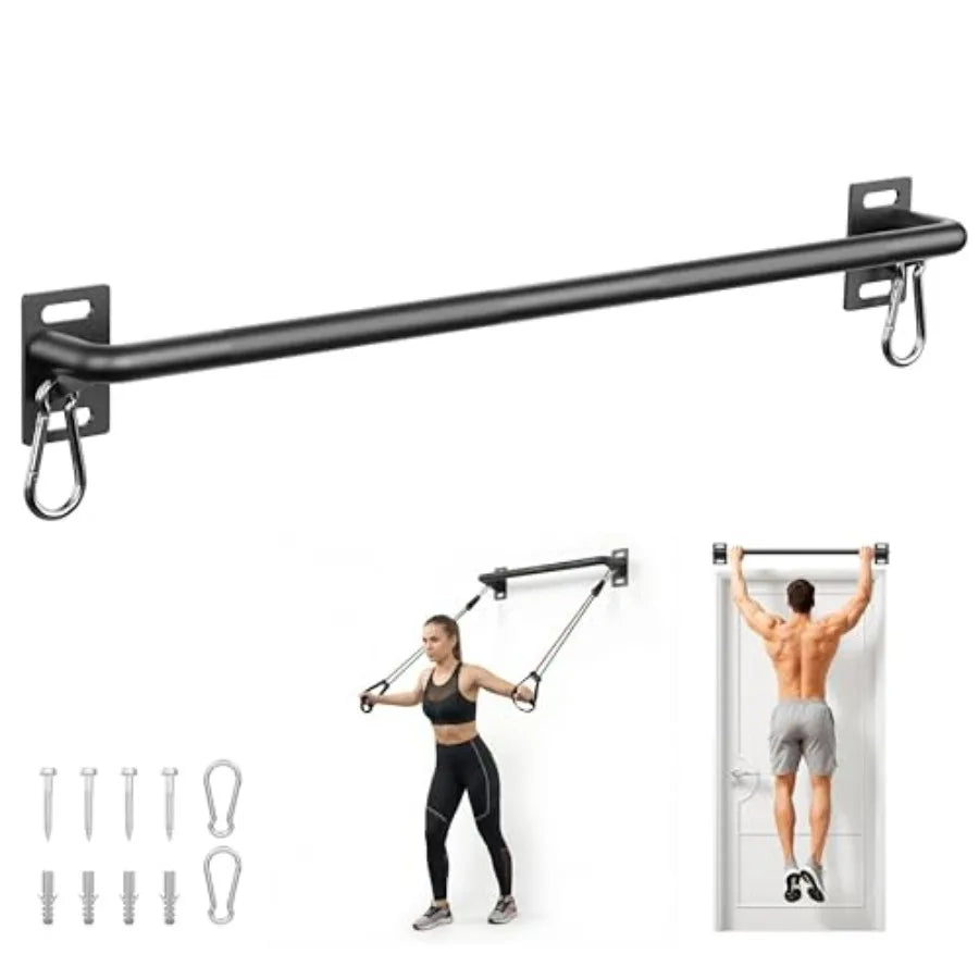 Doorway and wall-mounted pull-up bar for home gym