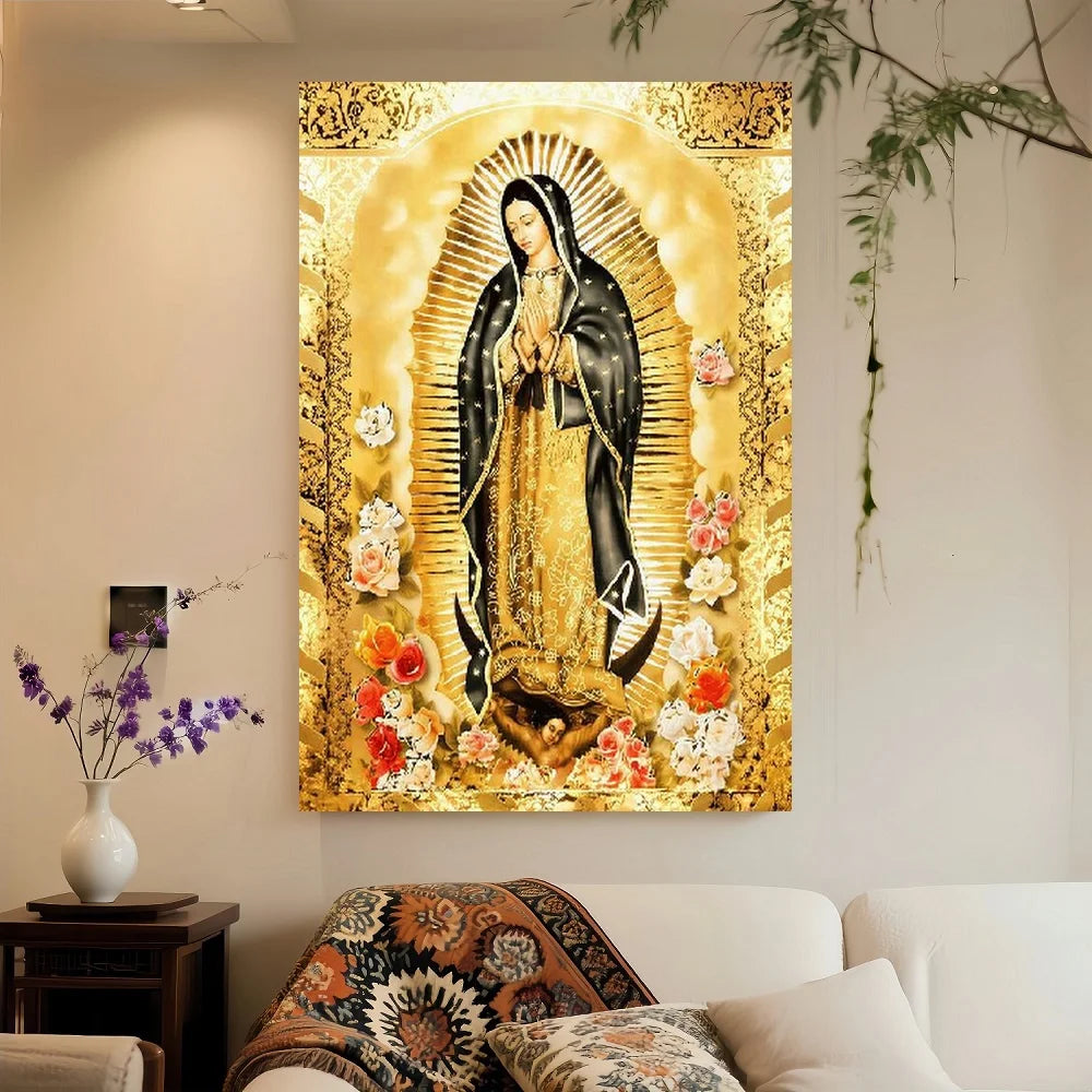 Framed Flat,1pc Golden Religious Virgin Art