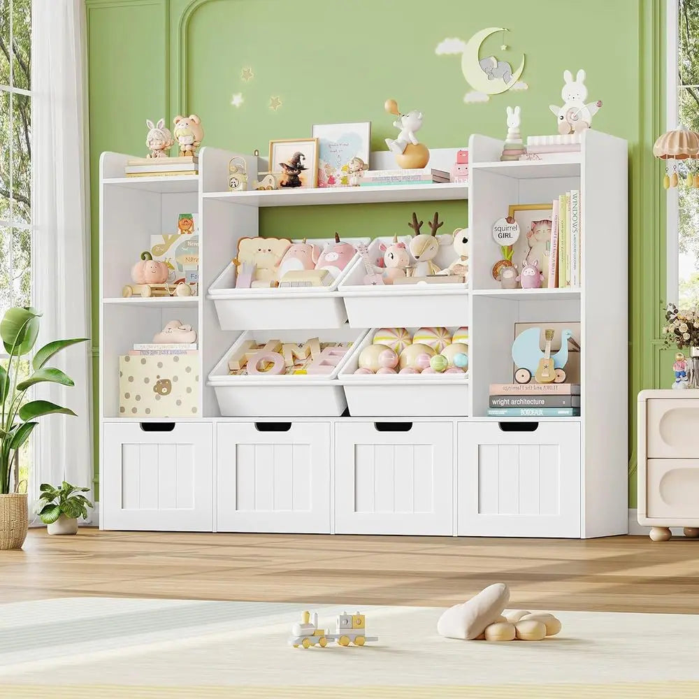 4-Tier Rolling Toy Storage Unit with 4 Bins
