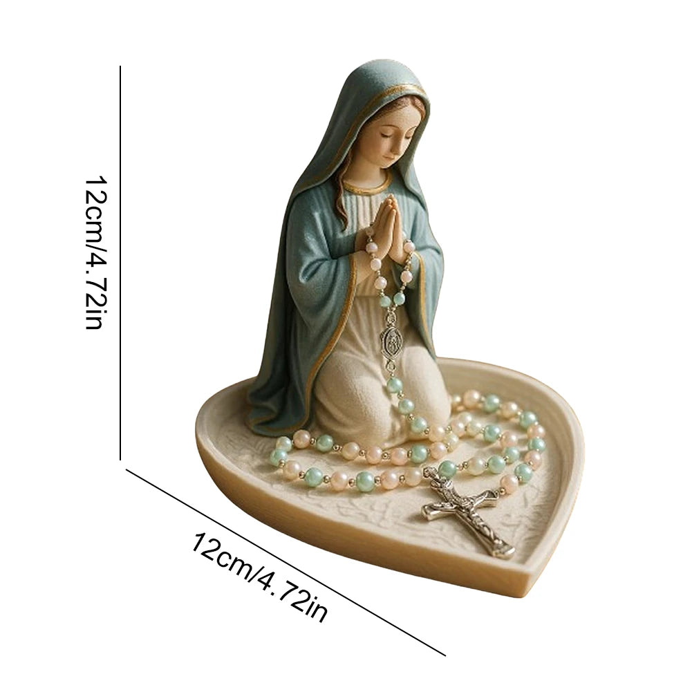 Virgin Mary Rosary Holder Statue Resin Our Lady of Grace Statue Holy Mother Figure Catholic Religious Home Decor