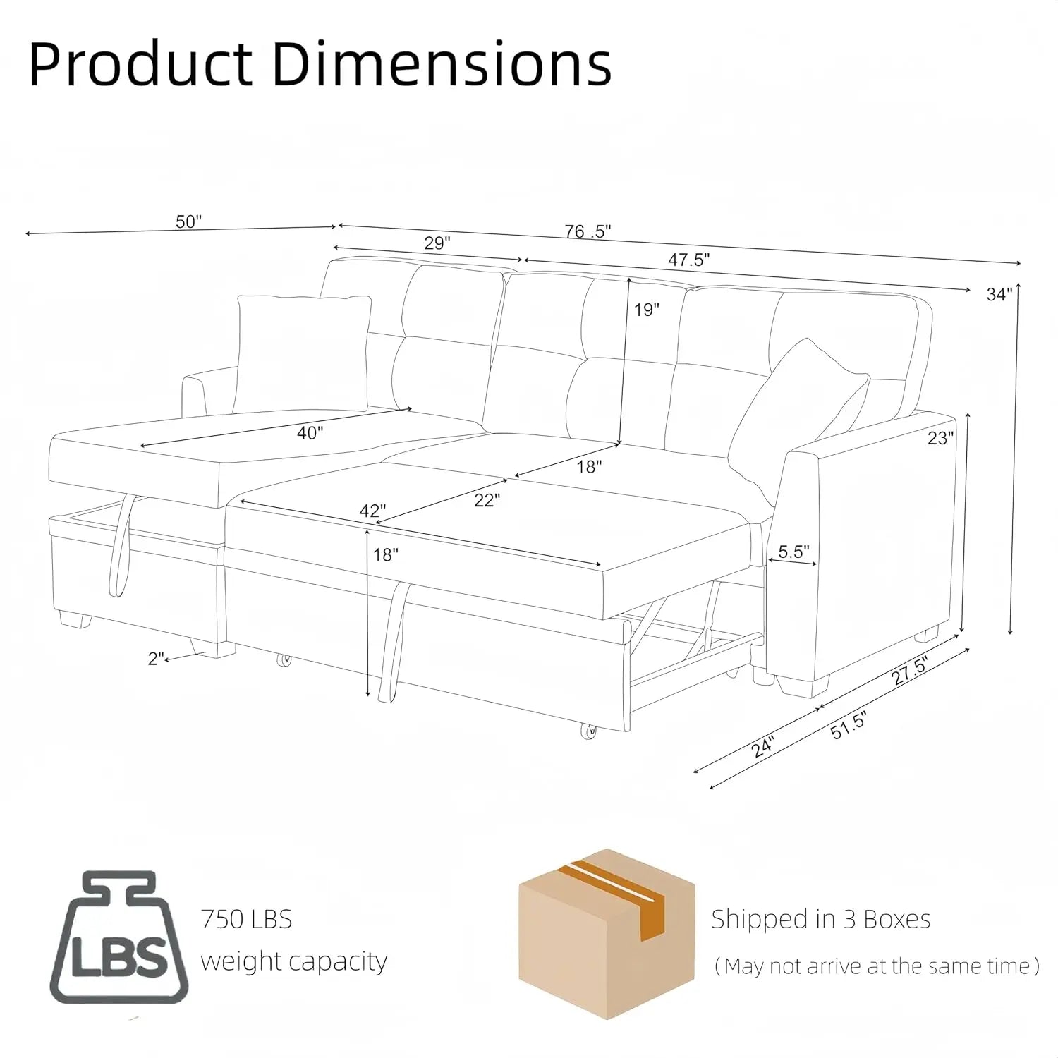 Convertible Sleeper Sofa Bed with Pull Out Couch