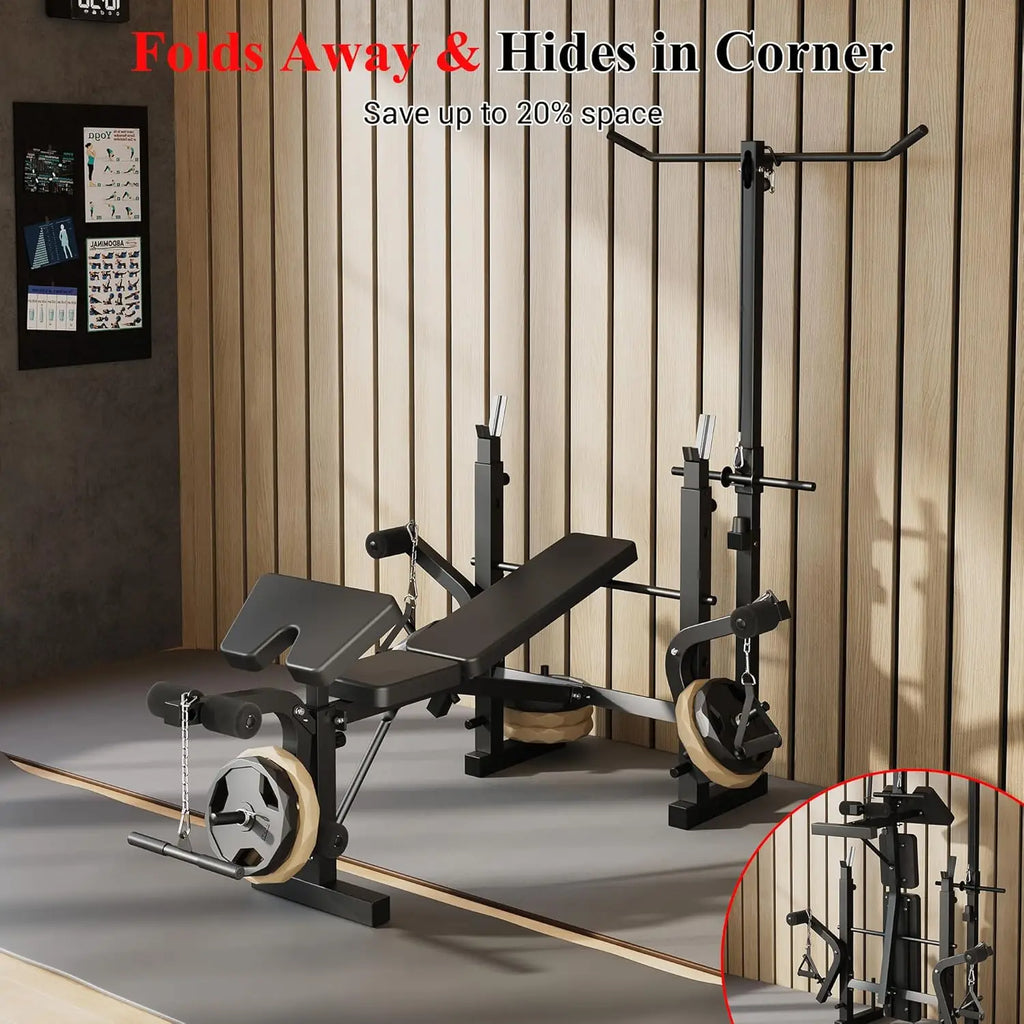 Weight Bench, Foldable Bench Press Set with Leg Extension