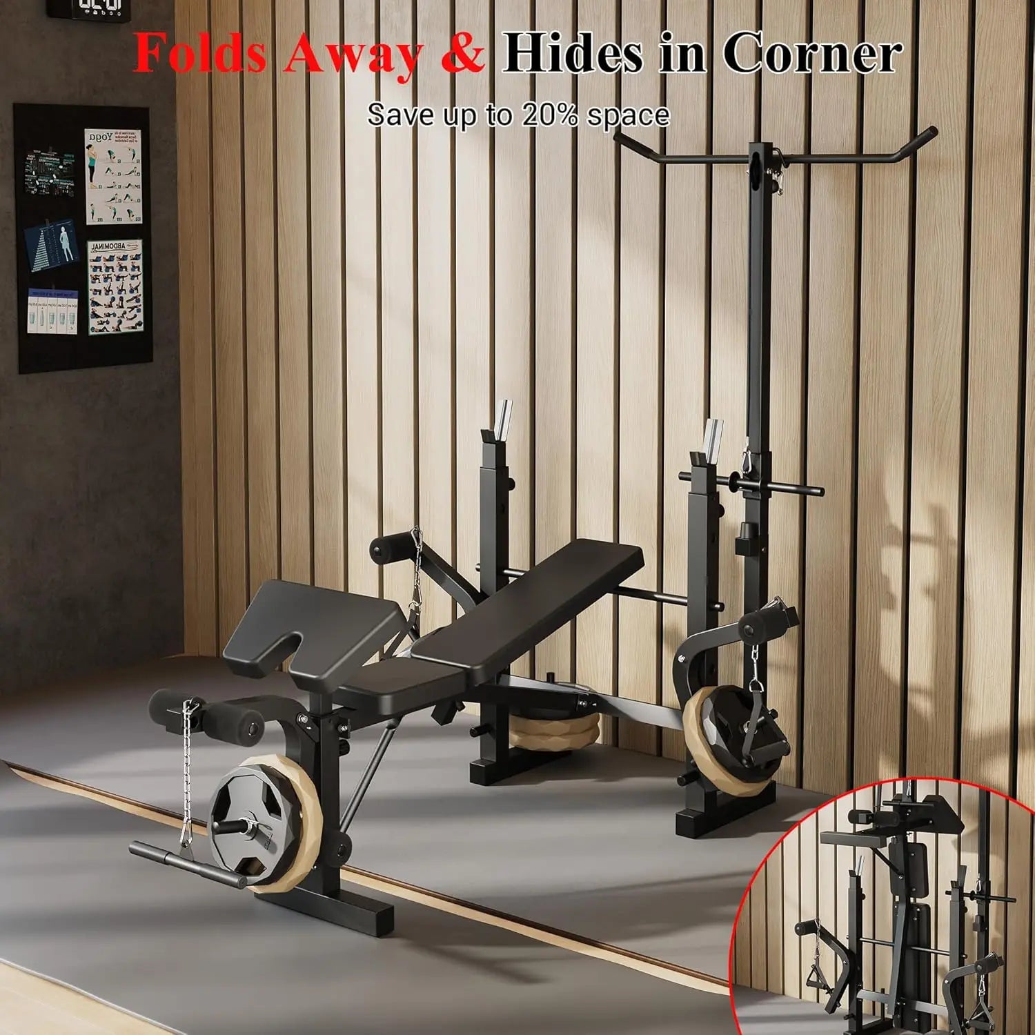 Weight Bench, Foldable Bench Press Set with Leg Extension