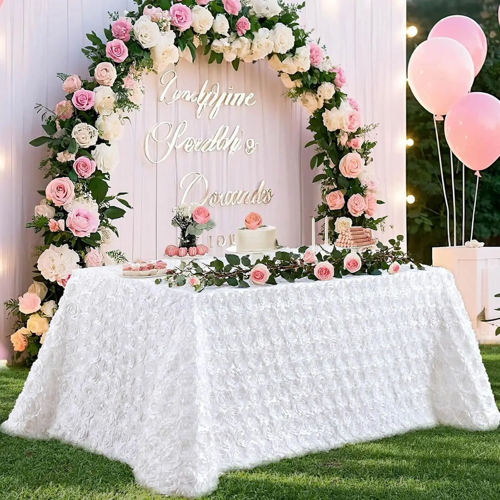 White Rosette Wedding Decoration Tablecloth