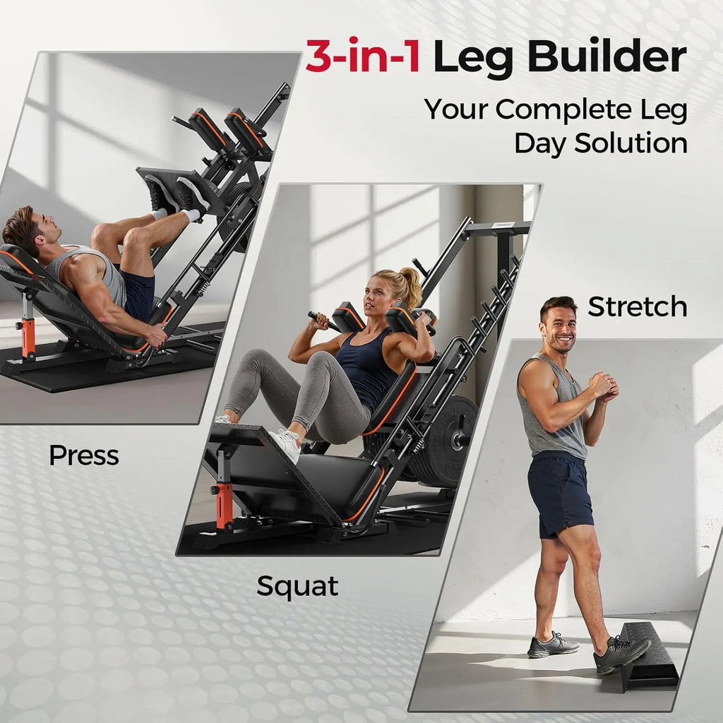 FEIERDUN 3‑in‑1 Leg Press Hack Squat Machine with Ultra-Quiet Pulley System