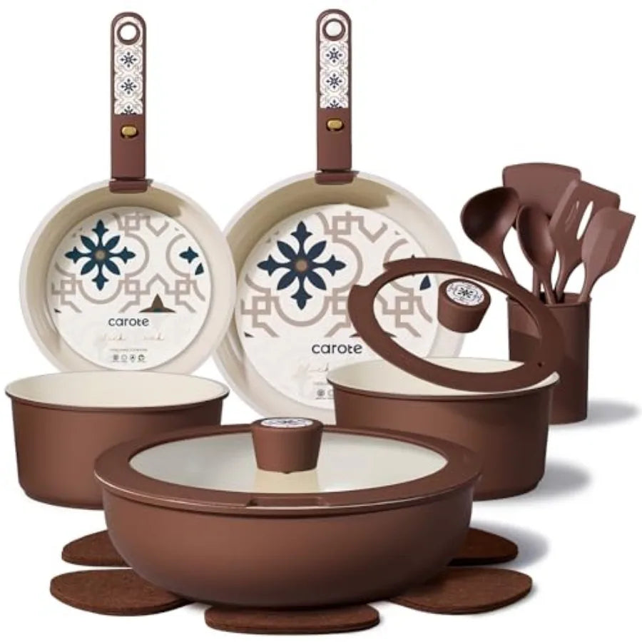 Ceramic Cookware Set, Pots and Pans Set Nonstick, Non-Toxic Cookware Detachable Handle