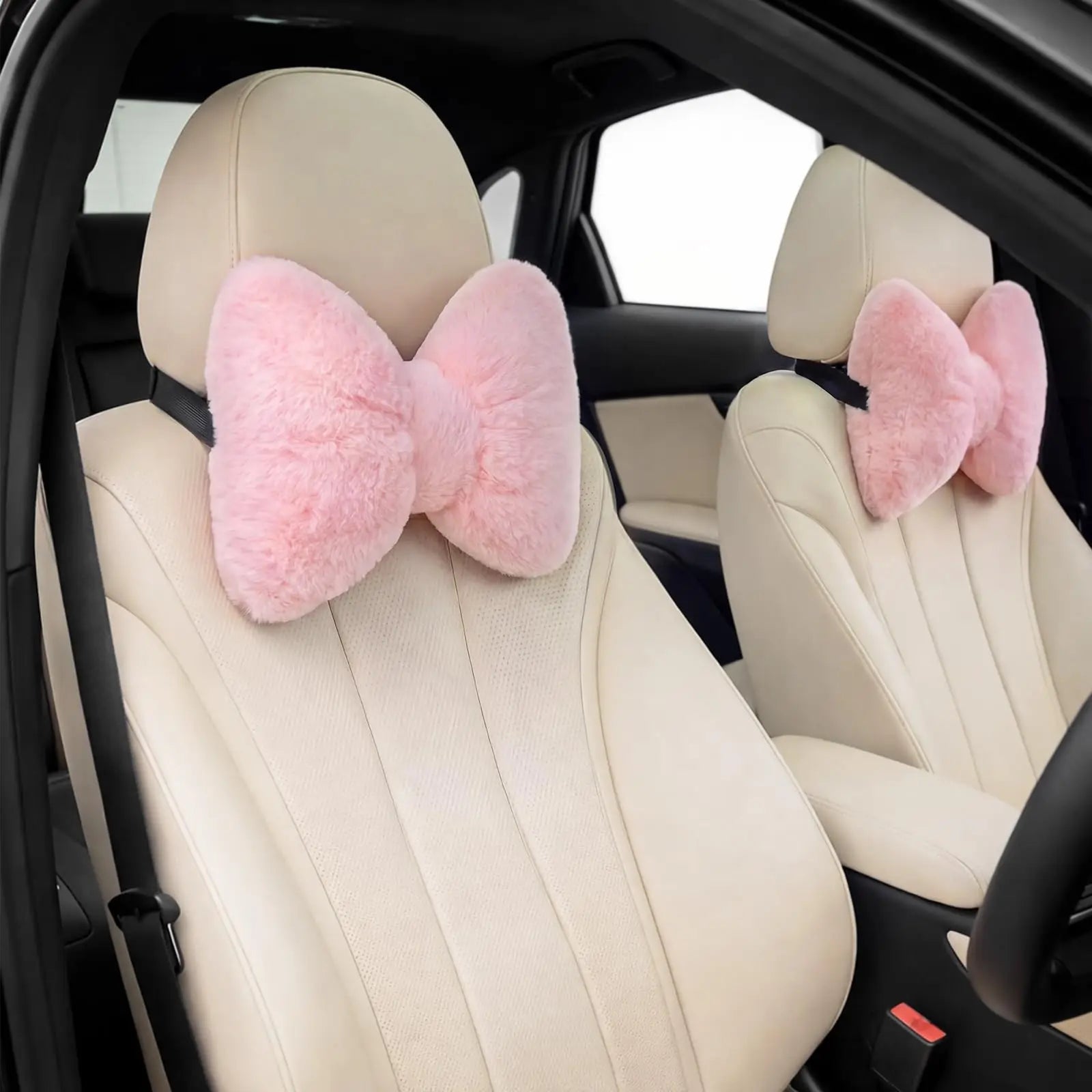 2 Pcs Car Neck Pillow Soft Plush Bow Headrest Support Comfortable