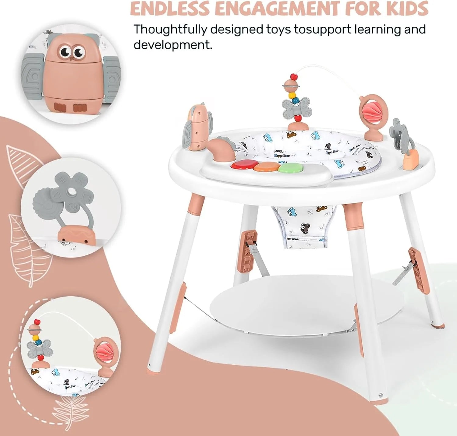 US Shipping 3-in-1 Baby Activity Center Jumper with 360 Rotating Seat Music Lights 3 Height Adjustments for Infant 6+