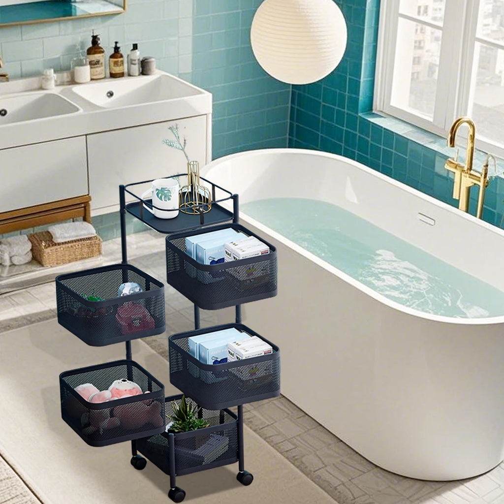 Five Layers 360 Degree Rotatable Trolley Storage Rack