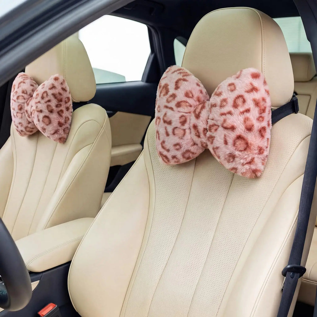 2 Pcs Car Neck Pillow Soft Plush Bow Headrest Support Comfortable
