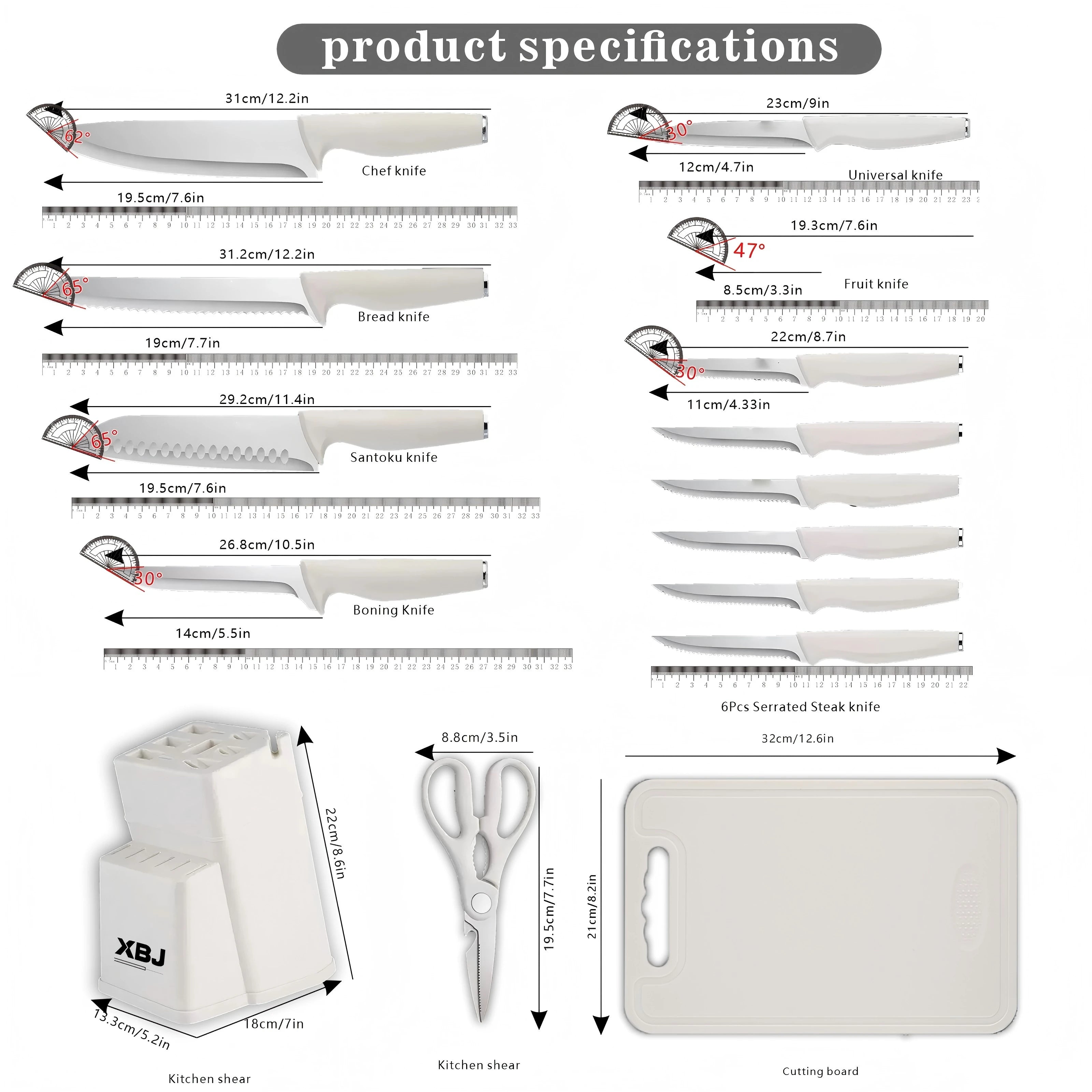 15 pieces kitchen stainless steel knife set