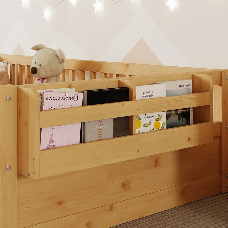 Wooden Kids Bed with Light and Storage Shelf