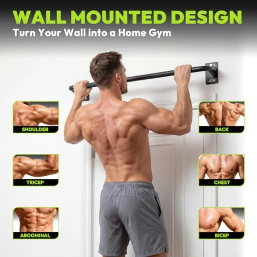 Doorway and wall-mounted pull-up bar for home gym