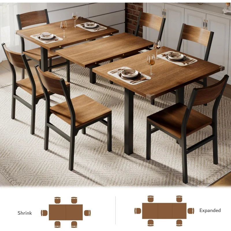 2026：-Piece 6 , 63 Extendable Kitchen Table & Chairs Set 4-6, Dining RoomTable with Sol