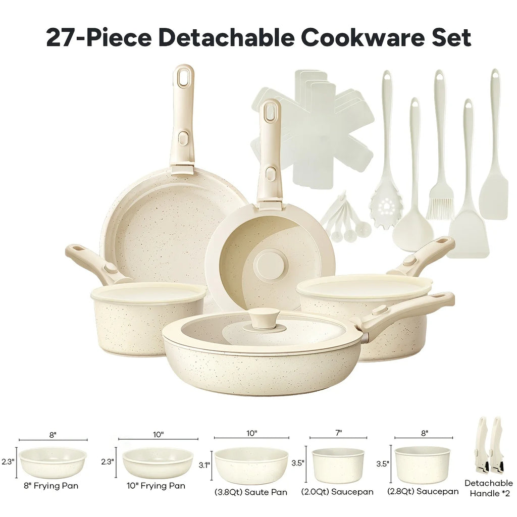 23Pcs/27pcs Nonstick Cookware Set, Pots, Non Toxic Cookware Sets Induction, Pots And Pans with Removable Handles, Cooking Set, O
