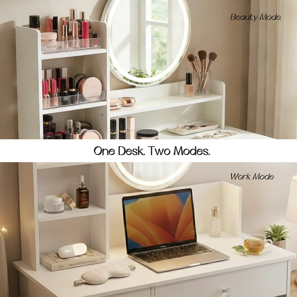 White Crystal Handles Vanity Table