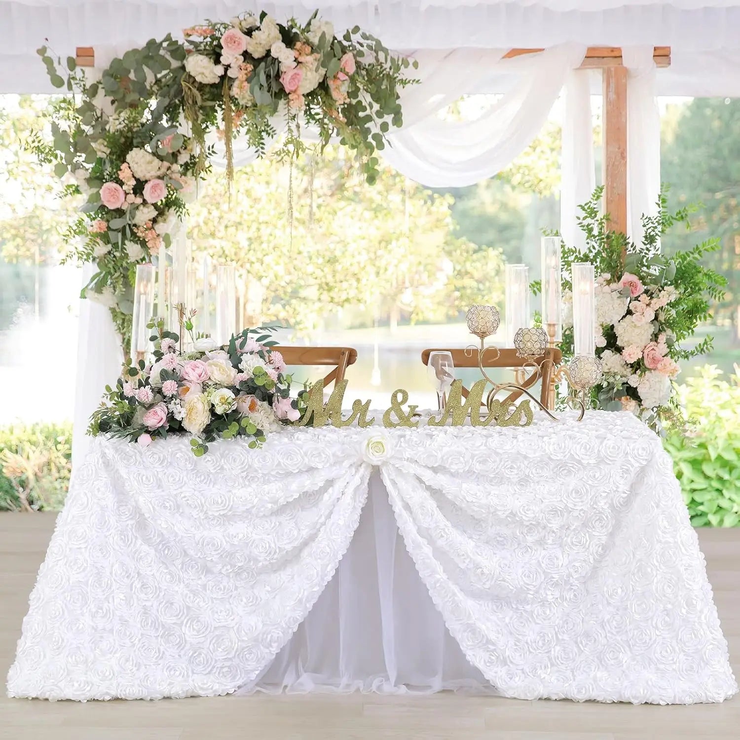 White Rosette Wedding Decoration Tablecloth